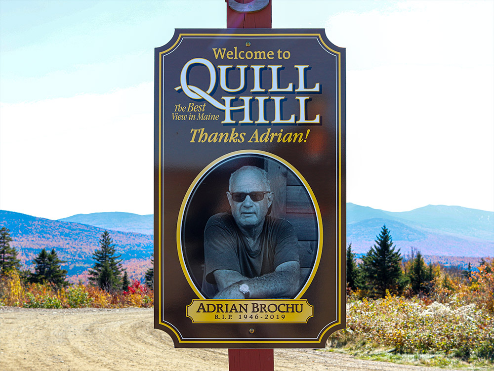 Adrian Brochu Sign Atop Quill Hill in Maine