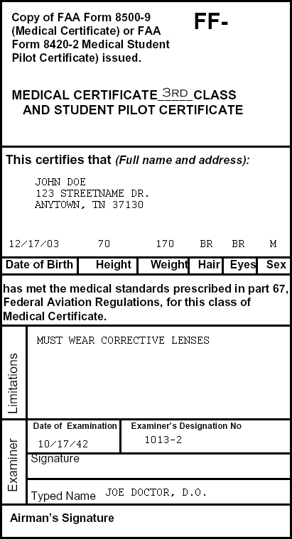 Aviation Medical Certificate