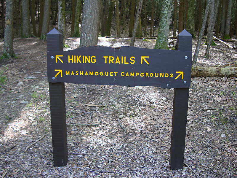 Sign for Hiking Trails & Mashamoquet Campgrounds