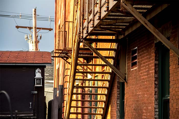 Old Fire Escape Attached to Brick Building