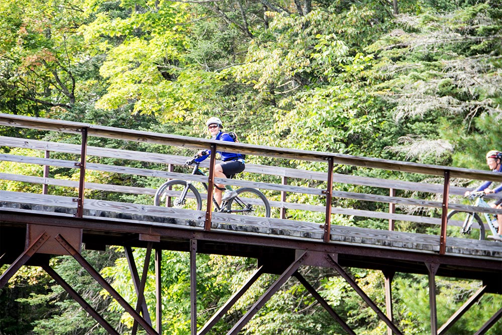 Bicycler Crossing Steel Bridge