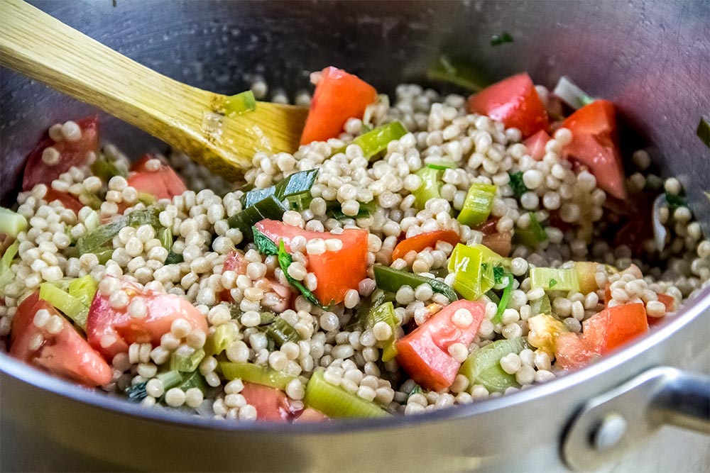 Couscous, Tomatoes, and Leeks in Pot