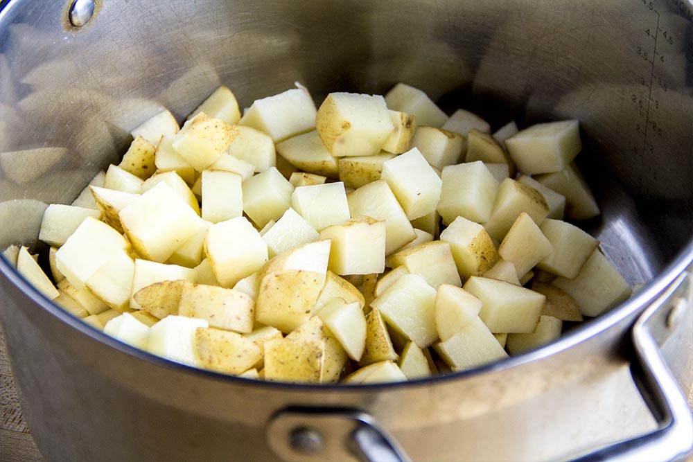 Diced Potatoes in Large Pot