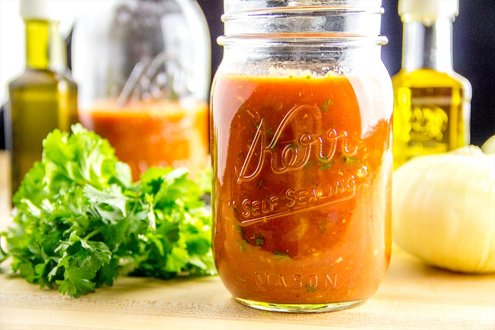 Homemade Tomato Sauce in Kerr Mason Jar