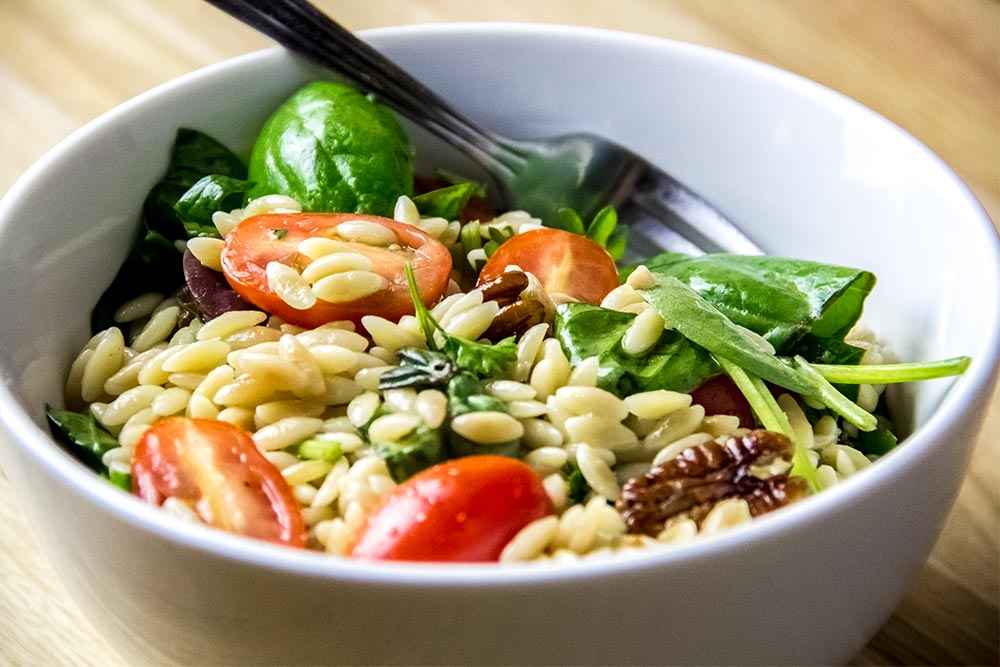 Toasted Orzo Salad with Grape Tomatoes, Basil and Pecans