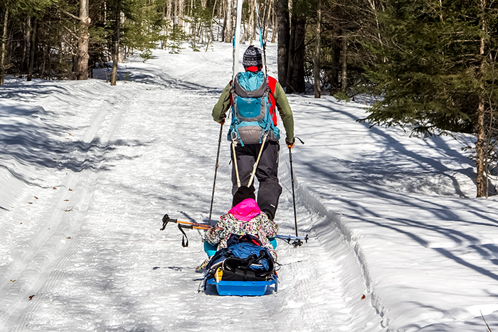 Towing Person in Cross Country Ski Sled