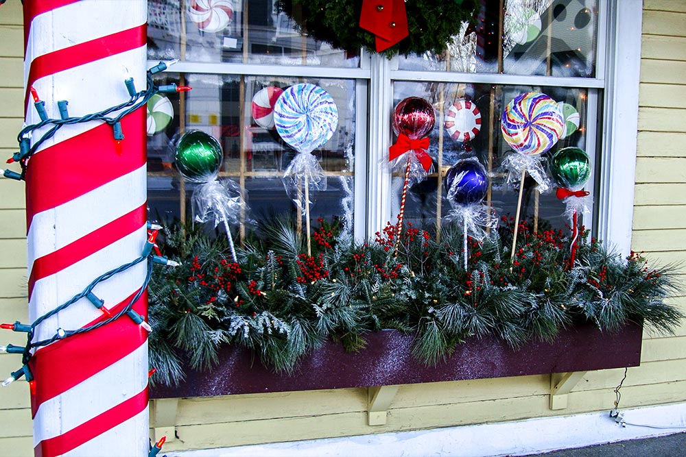 Christmas Decorations in Front of Store Window