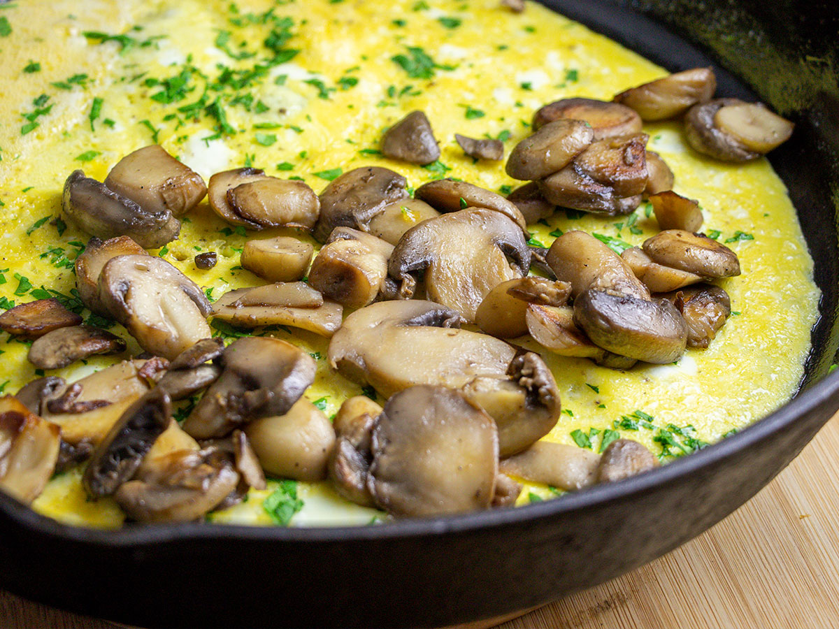 Omelette in Pan with Mushrooms