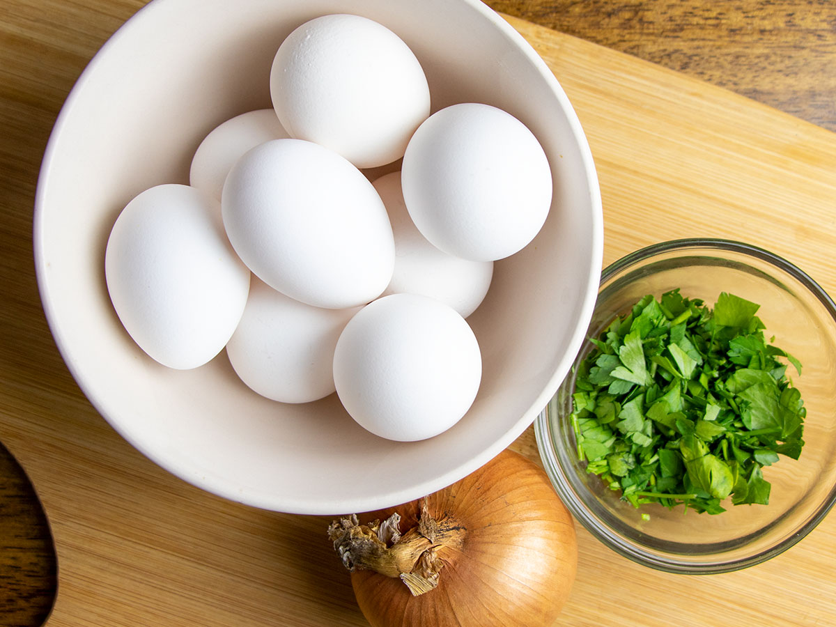 Spanakopita Ingredients - Eggs, Parsley, Onion