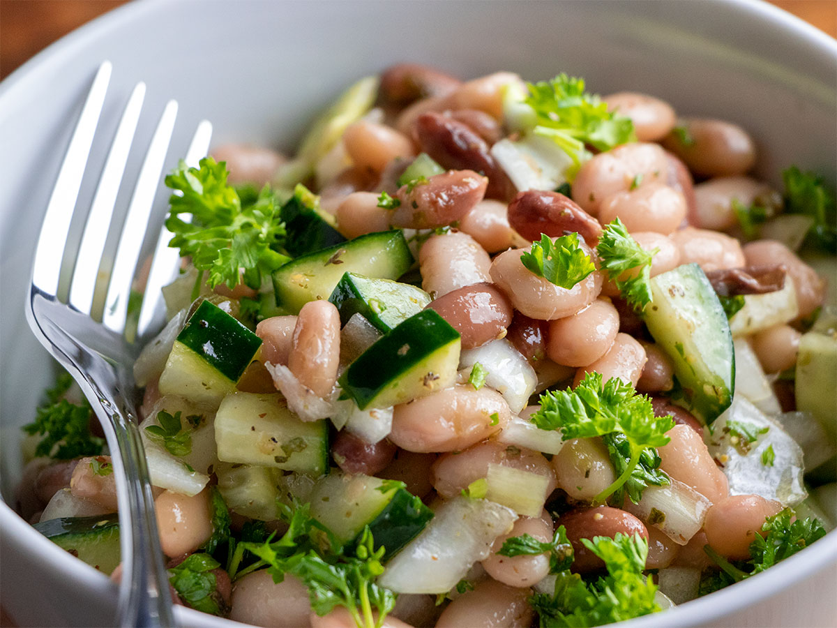 Bean Salad with Cucumber, Onion, & Parsley