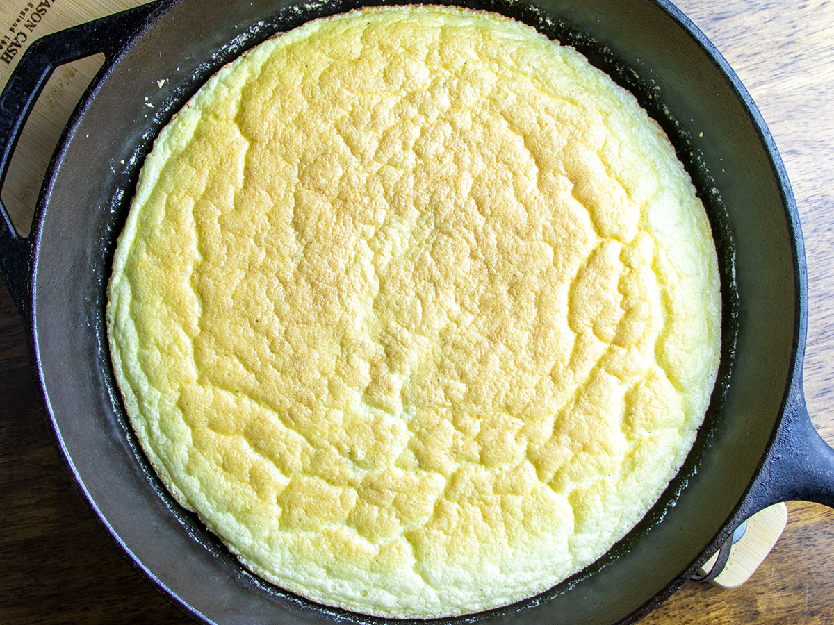 Cooked Omelette Soufflé in Cast Iron Skillet