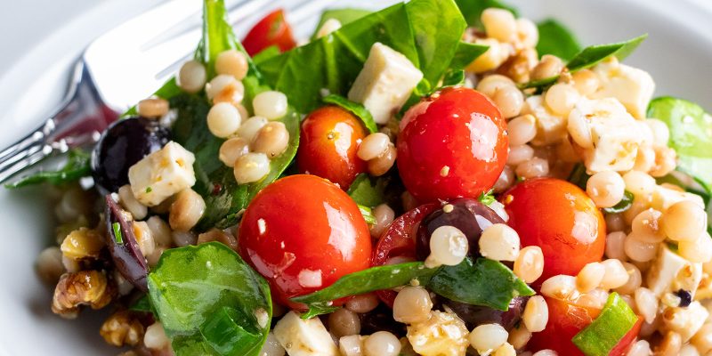 Pearl Couscous Salad with Tomatoes, Olives, & Feta