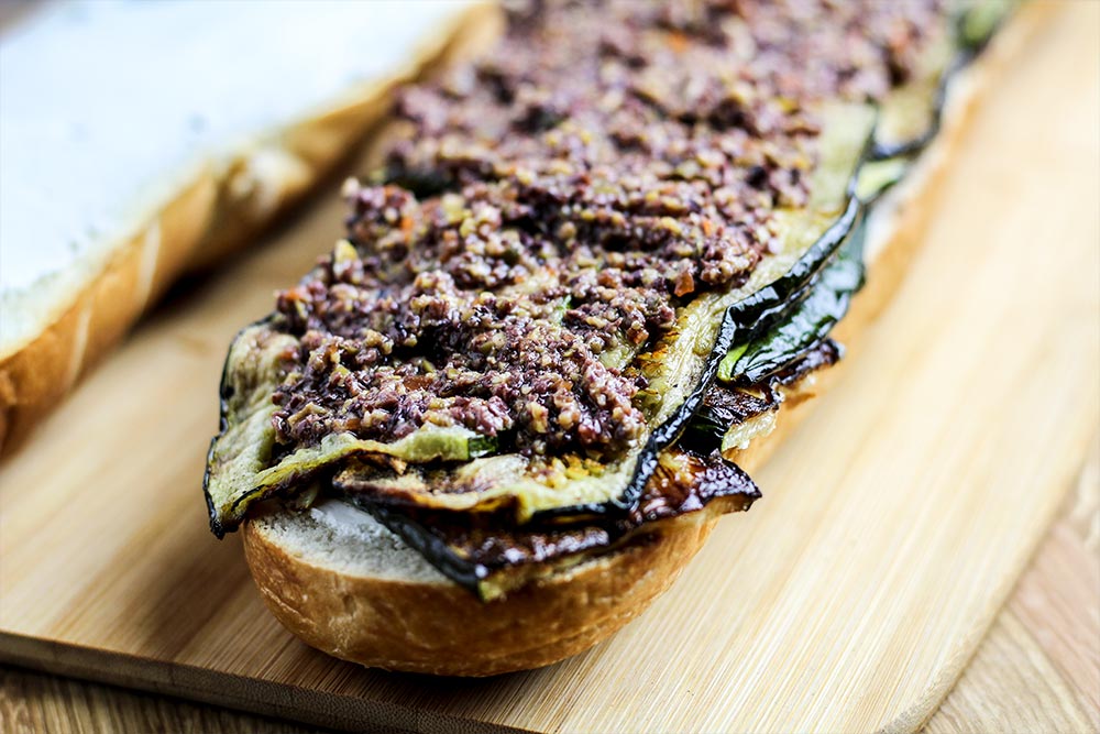 Roasted Zucchini & Olive Tapenade on Sandwich