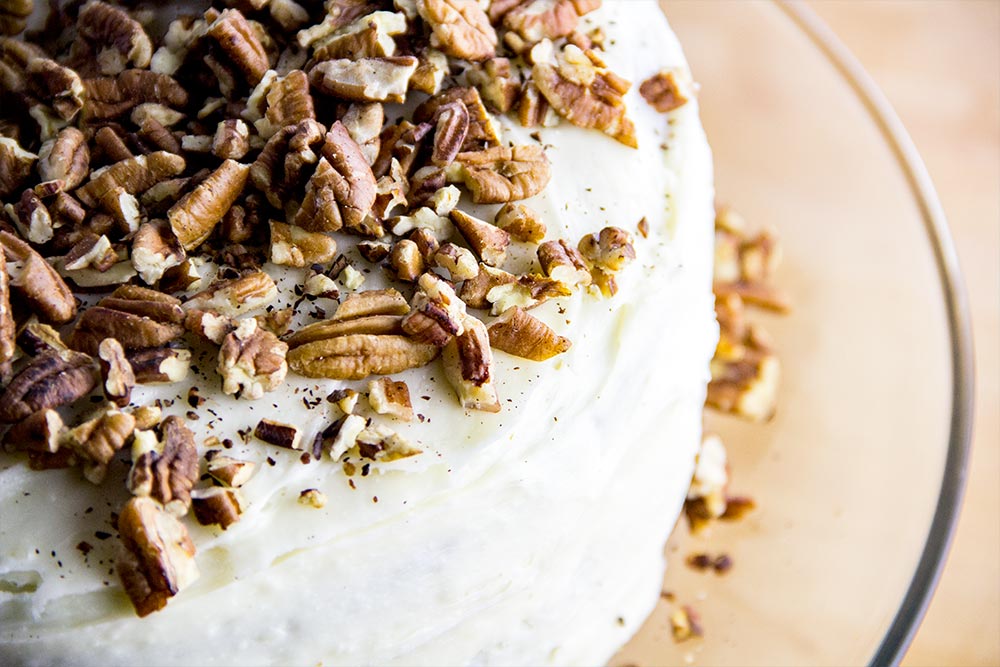 Side of Cake with Pecans