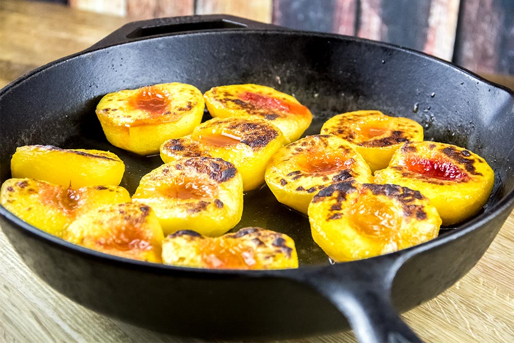 Broiled Peaches in Large Cast Iron Skillet