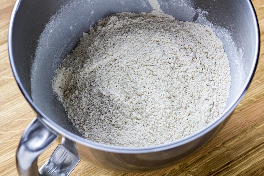 Whole Wheat & Bread Flour in Stand Mixer Mixing Bowl