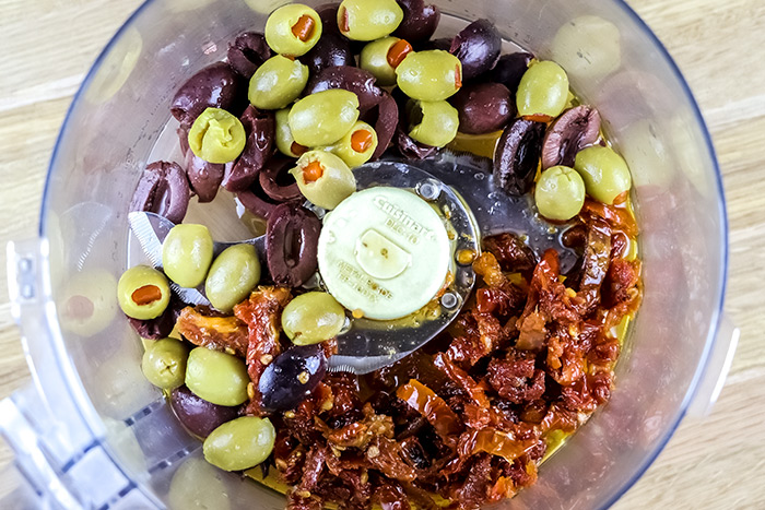 Olives and Tomatoes in Food Processor