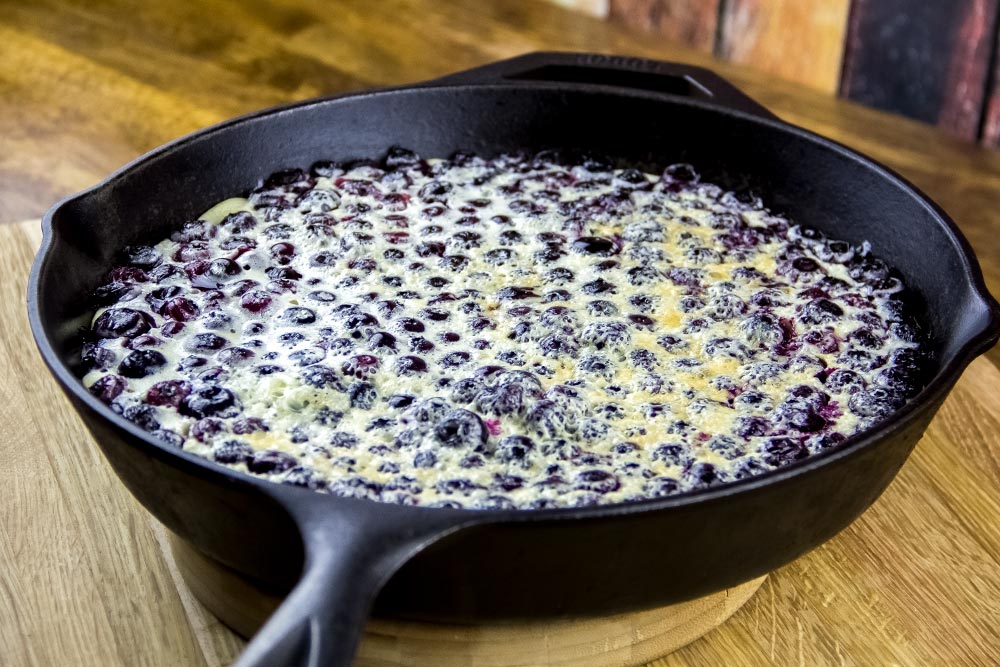 Baked Blueberries & Custard in Cast Iron Skillet