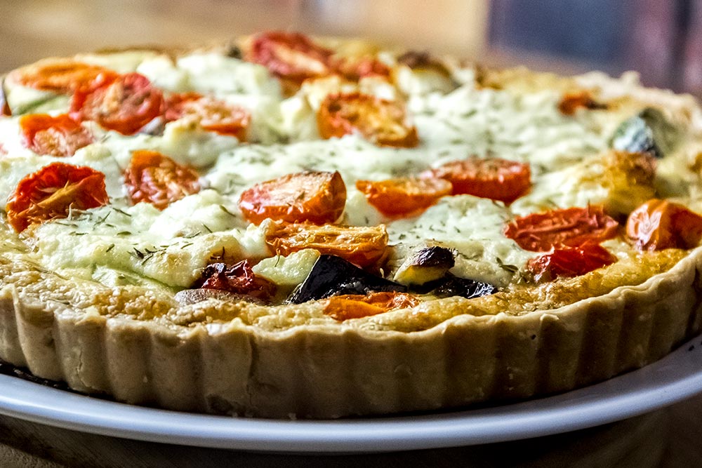 Overstuffed Tart with Caramelized Onions, Peppers & Eggplant Recipe