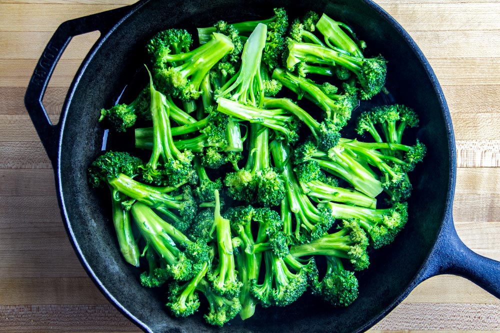 Cooked Broccoli in Lodge Cast Iron Skillet