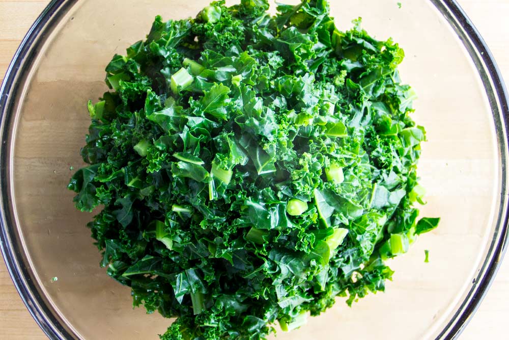 Cooked Sliced Kale in Glass Bowl