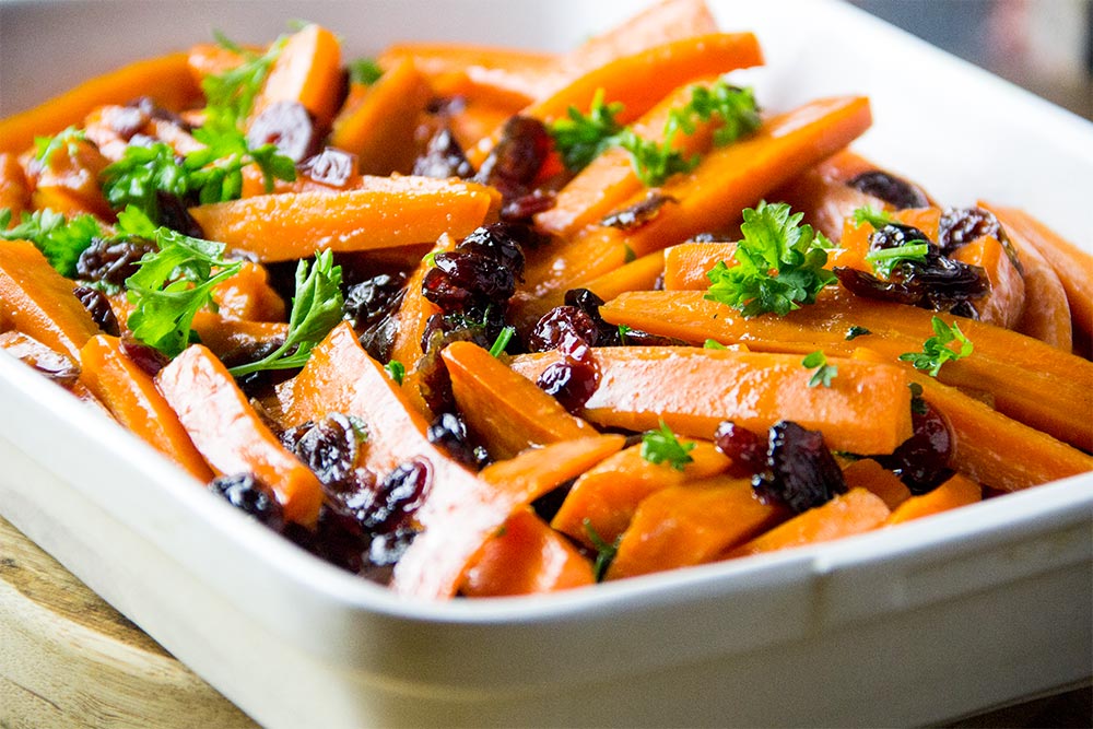 Honey & Vinegar Glazed Carrots with Cranberries & Parsley Recipe