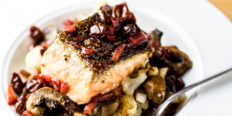 Roasted Salmon with Mushroom, Cauliflower, & Currants Recipe by Curtis Stone