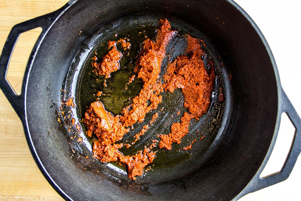 Thai Red Curry Paste in Lodge Dutch Oven