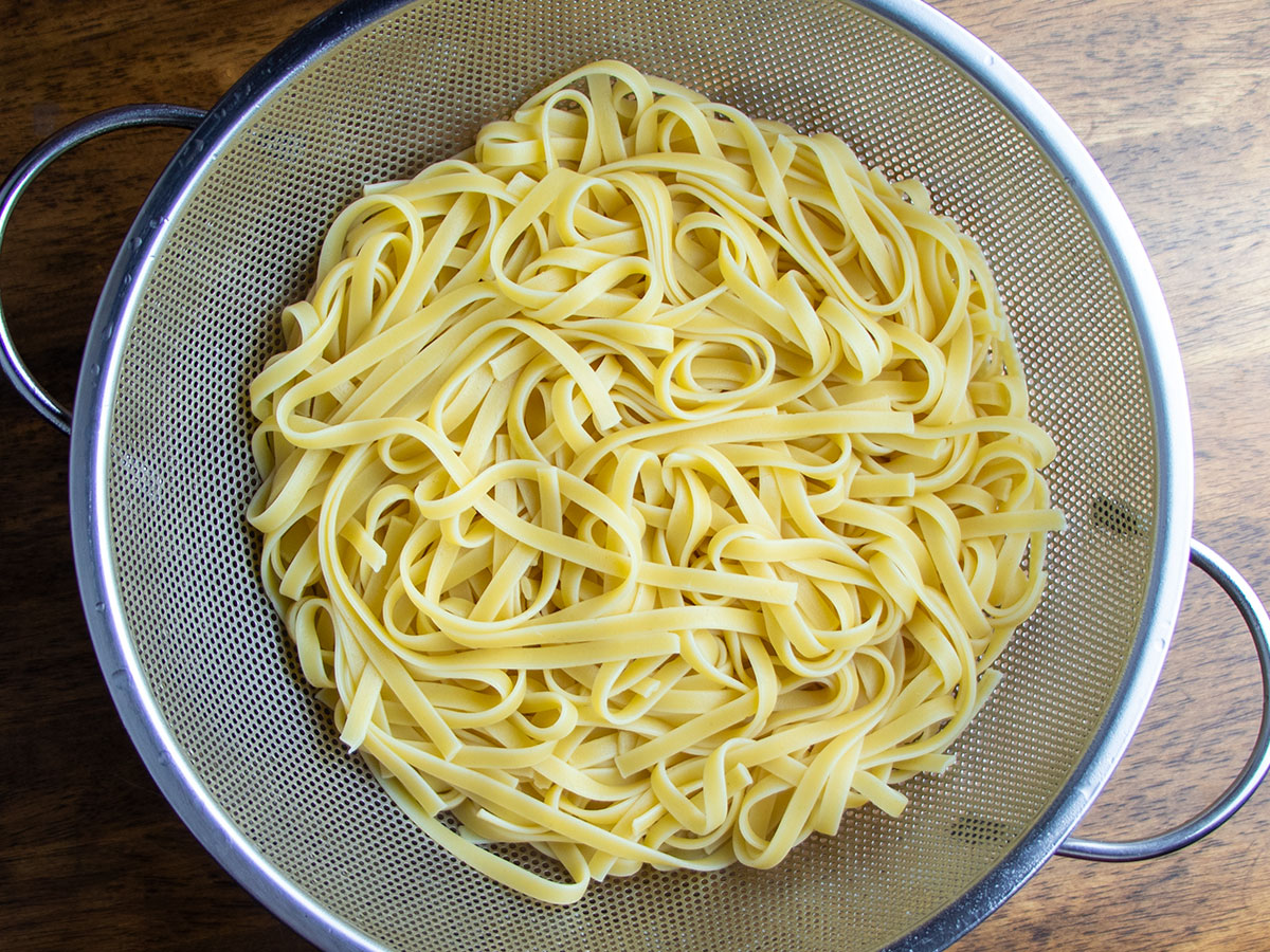 Cooked Fettuccini in Colander