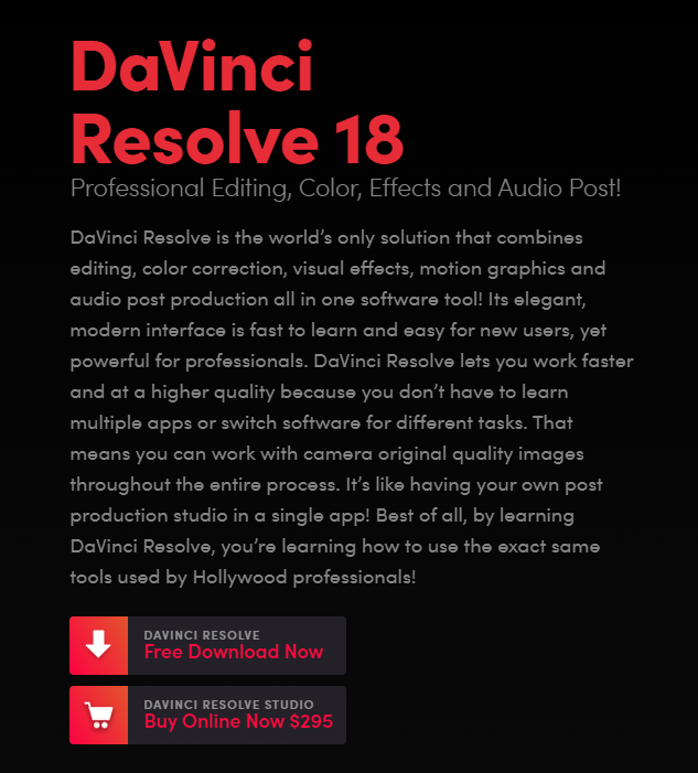 DaVinci Resolve Download Link (Free, Paid)