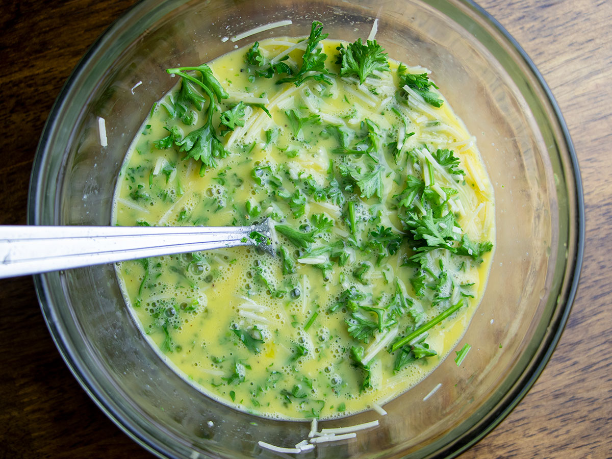 Whisked Eggs, Cheese, & Parsley