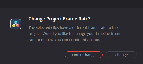 Change Project Frame Rate Dialog in Resolve