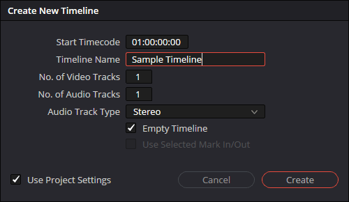 Create New Timeline Dialog Box