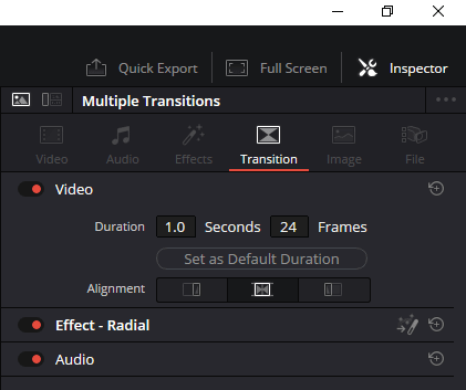 Radial Transition in the Inspector Panel