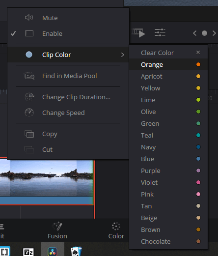 Right-Click on Clip in Timeline to Change Color