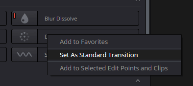 Set as Standard Transition Menu Option