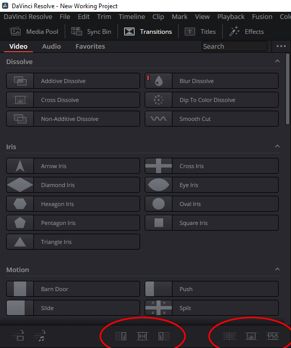 Standard & Default Transition Buttons in Toolbar