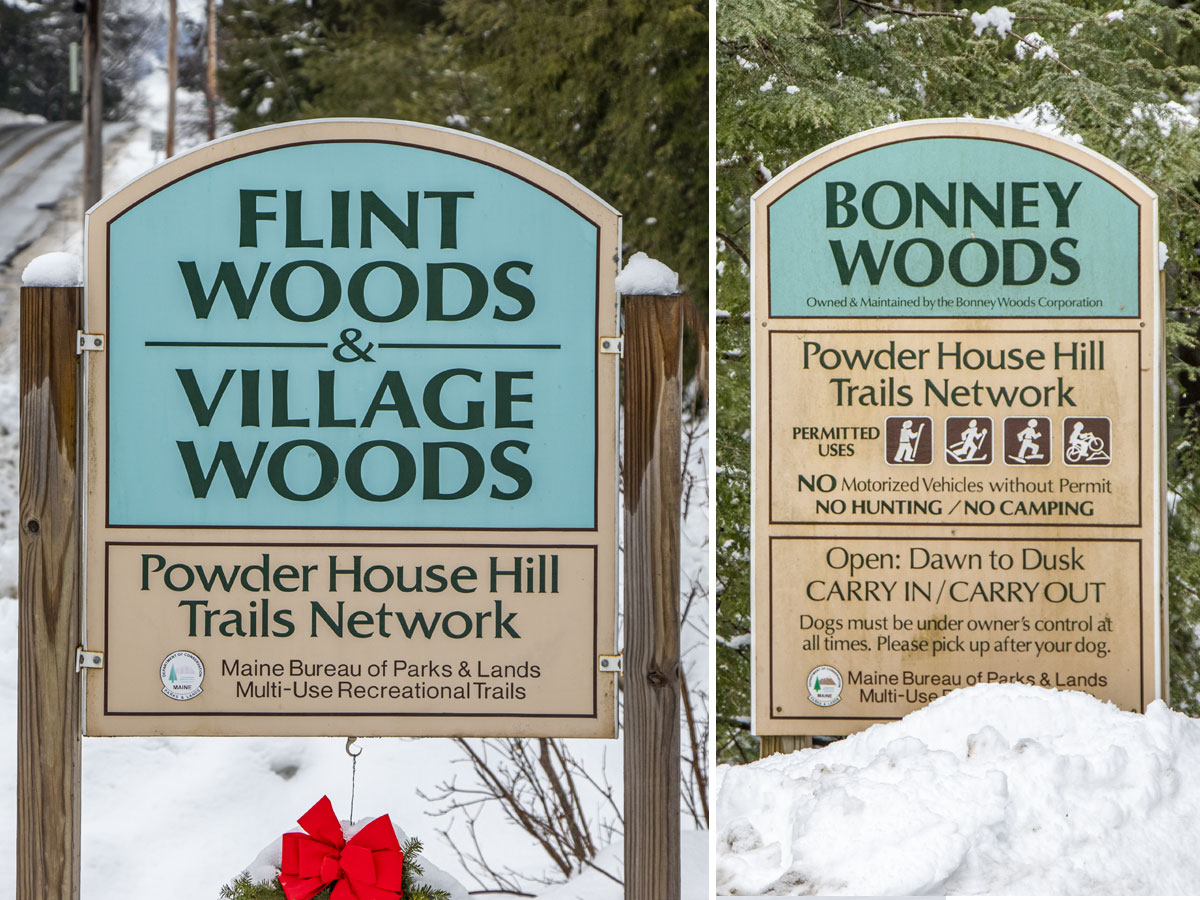 Flint Woods, Village Woods, Bonney Woods Signs, Farmington, Maine