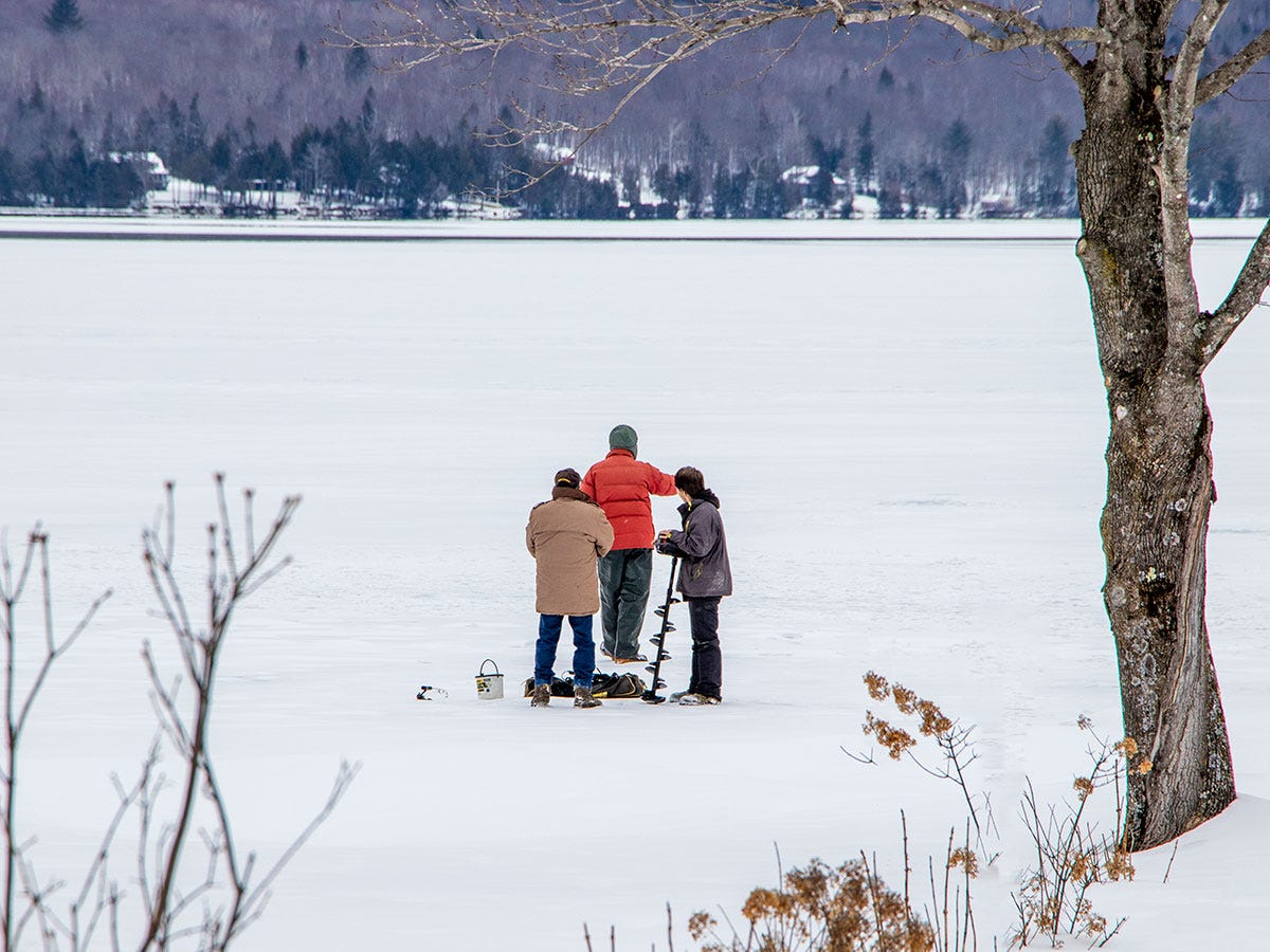 Ice Fishermen on Clearwater Lake, Industry, Maine