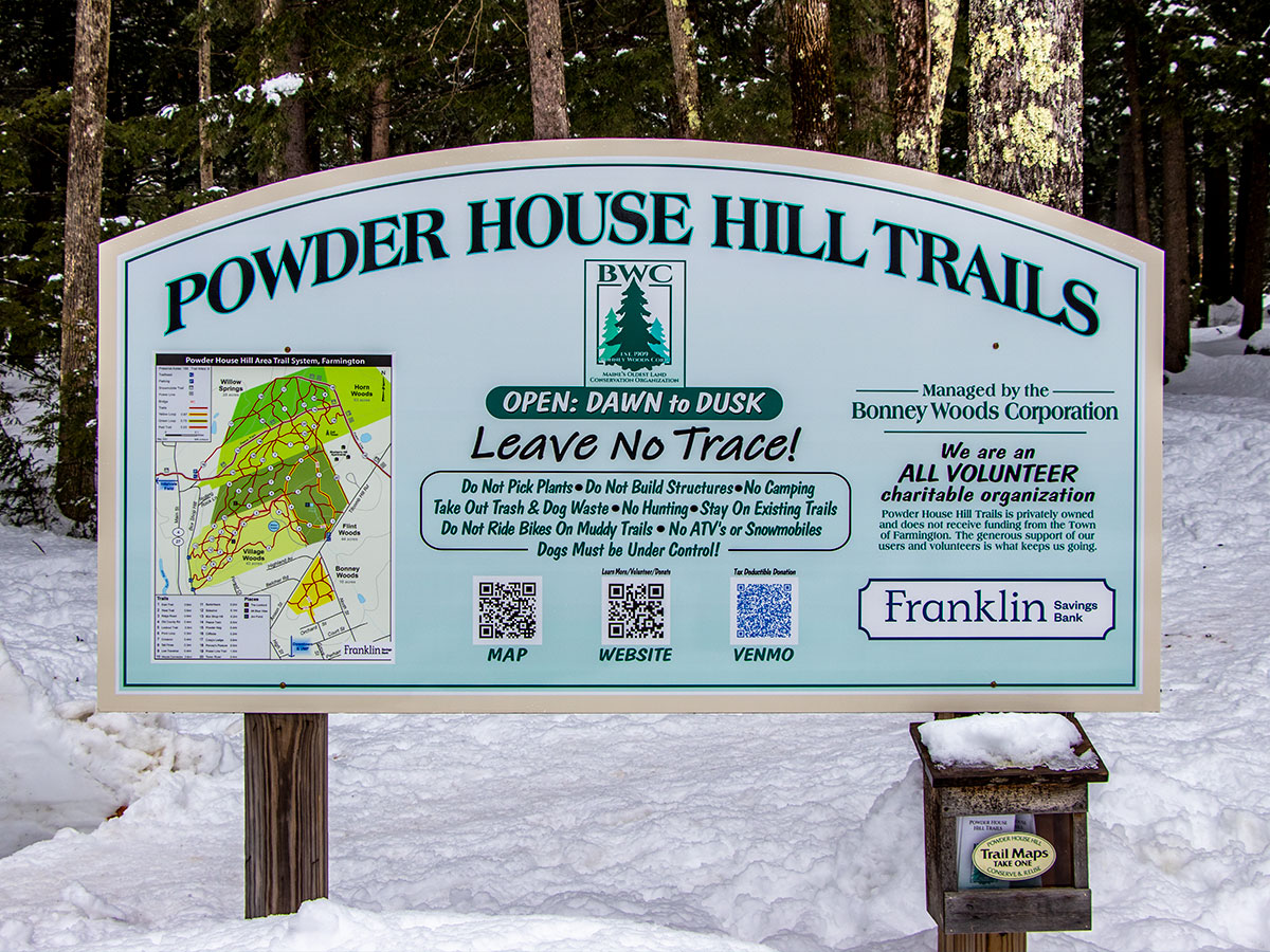 Powder House Hill Trails Sign, Farmington, Maine