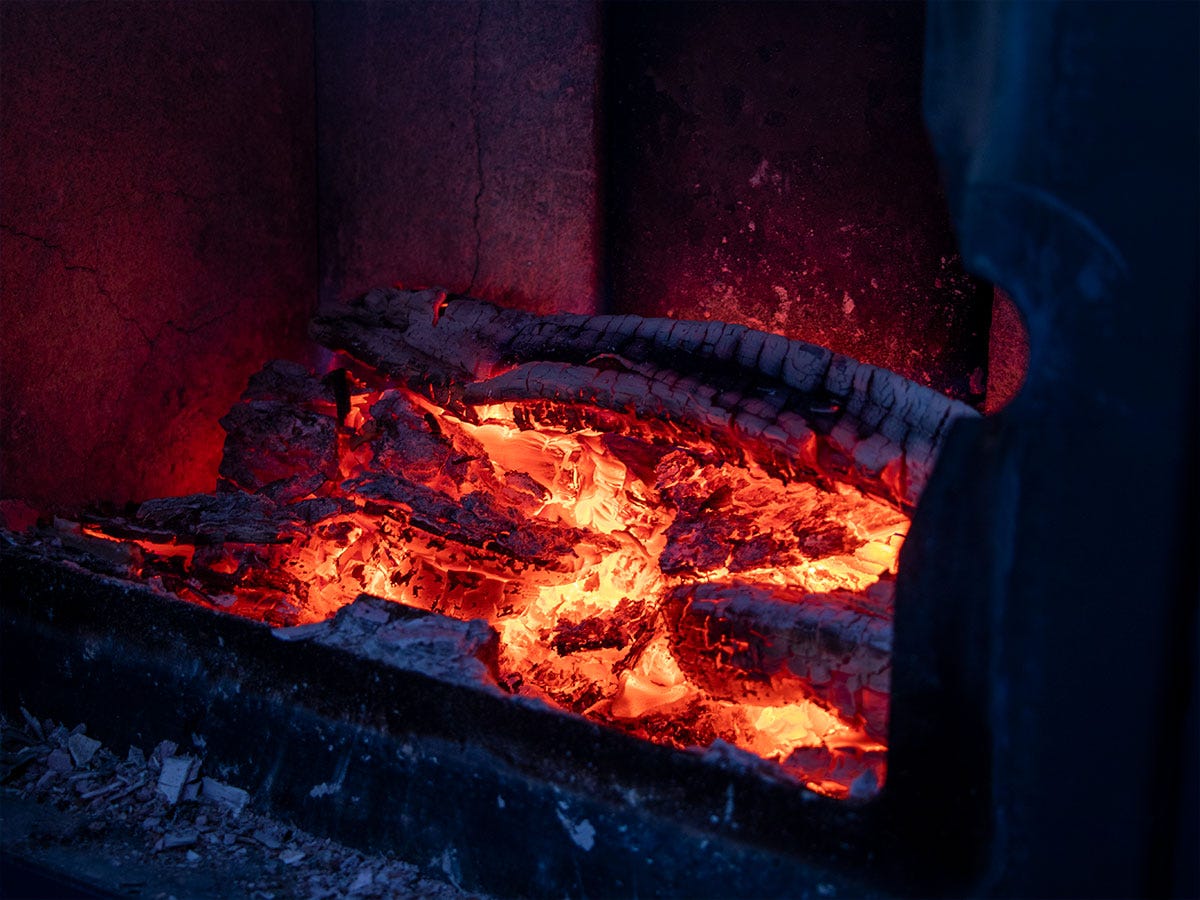 Glowing Coals in Wood Burning Stove