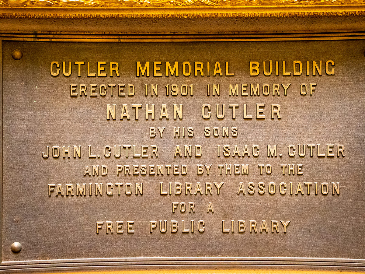 Cutler Memorial Building Plaque